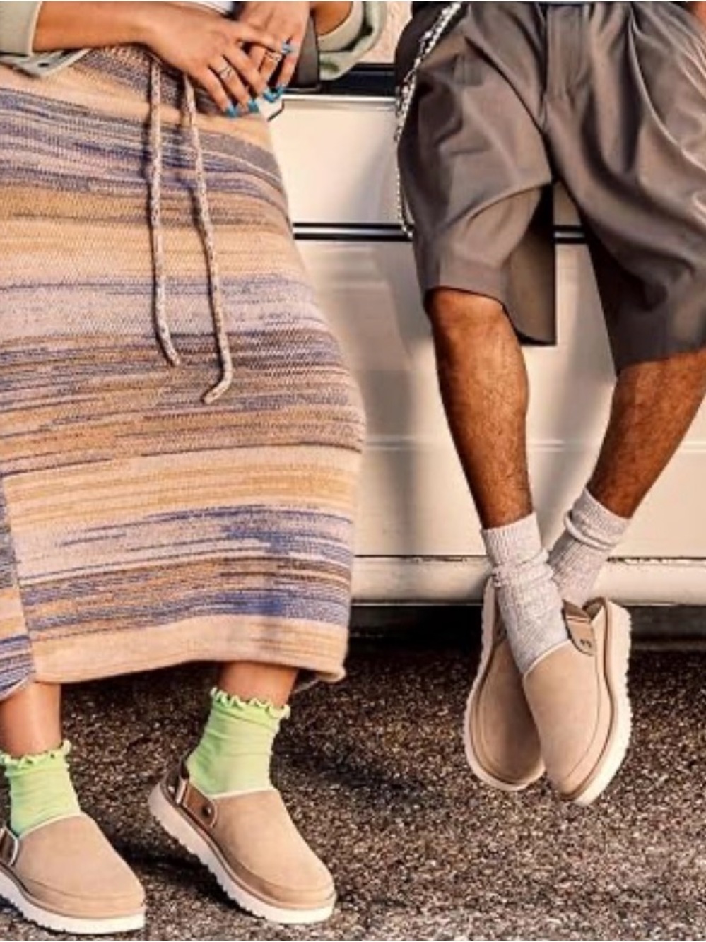 Amazon Beige Suede Slip-On Mules with White Sole